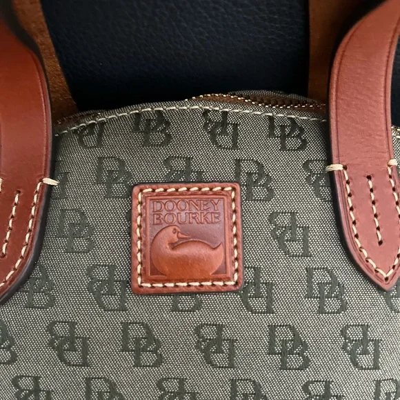 AUTHENTIC Dooney & Bourke Brown and Hunter Green Monogram Satchel - Picture 3 of 13